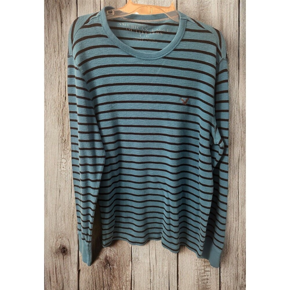 American Eagle Blue Striped Long Sleeve Shirt Size Large